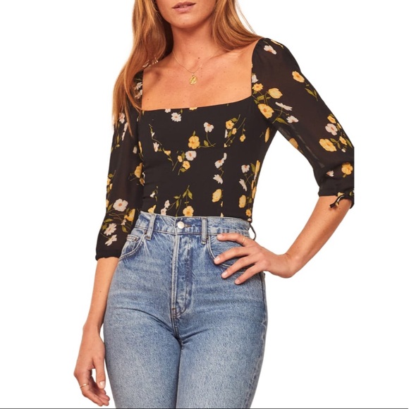 Reformation Tops - Reformation Grove Black Floral Top in Piazza NWT